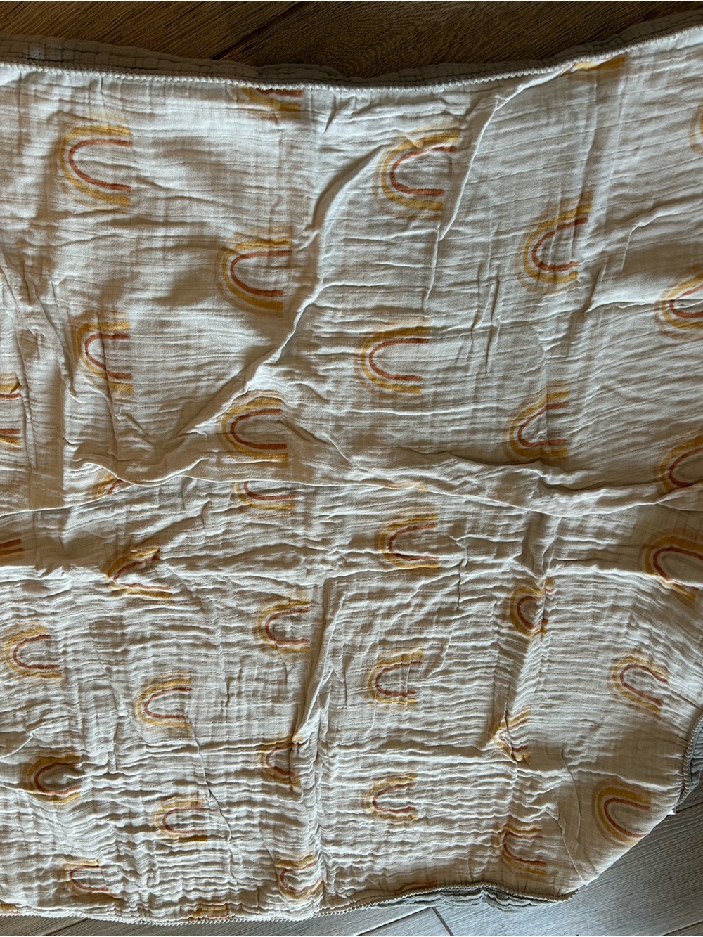 Baby Muslin Swaddle Blanket with Yellow & Orange Rainbow Print